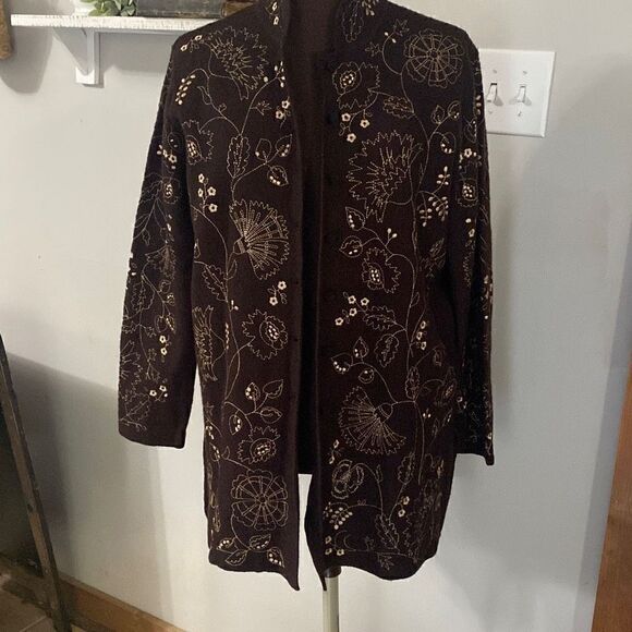Cambridge Dry Goods brown wool jacket blazer coat embroidered size small - Picture 1 of 13